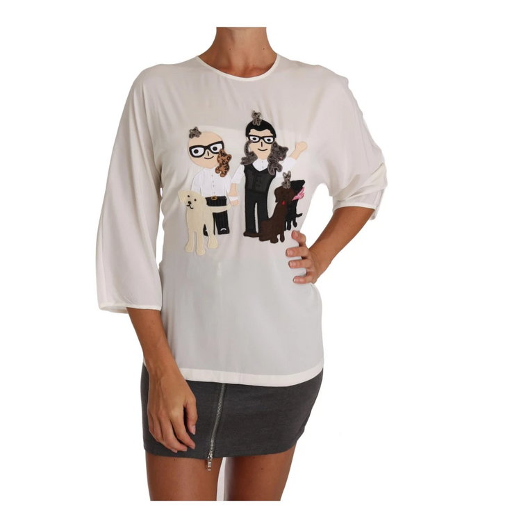 Biała Silk dgfamily Bluzka T-shirt Dolce & Gabbana