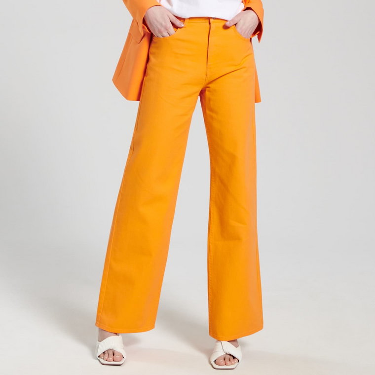 Sinsay - Jeansy wide leg high waist - Pomarańczowy