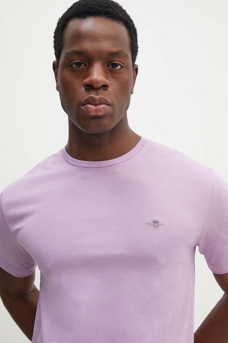 Gant t-shirt bawełniany męski kolor różowy gładki