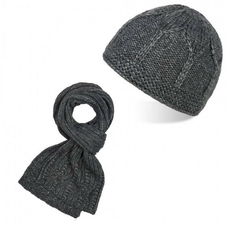 Szary zestaw zimowy damski czapka i szalik wełniane