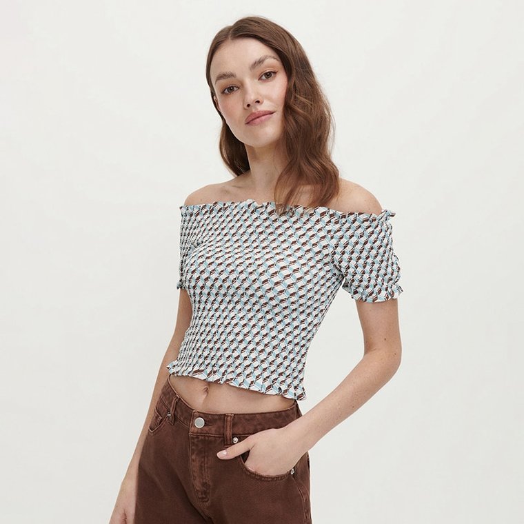 House - Krótka bluzka off shoulder we wzory - Wielobarwny