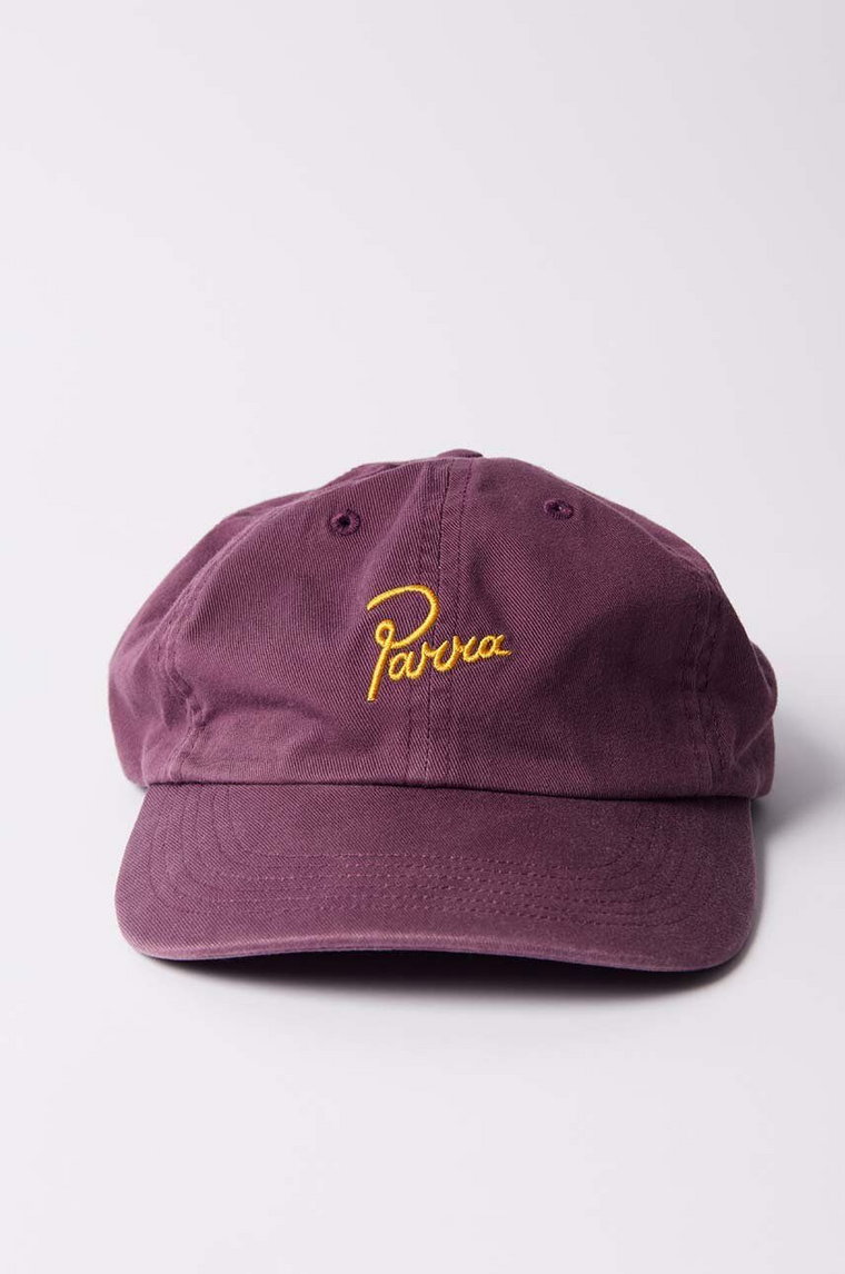 by Parra czapka z daszkiem bawełniana Script Logo 6 Panel Hat kolor fioletowy z aplikacją 51270