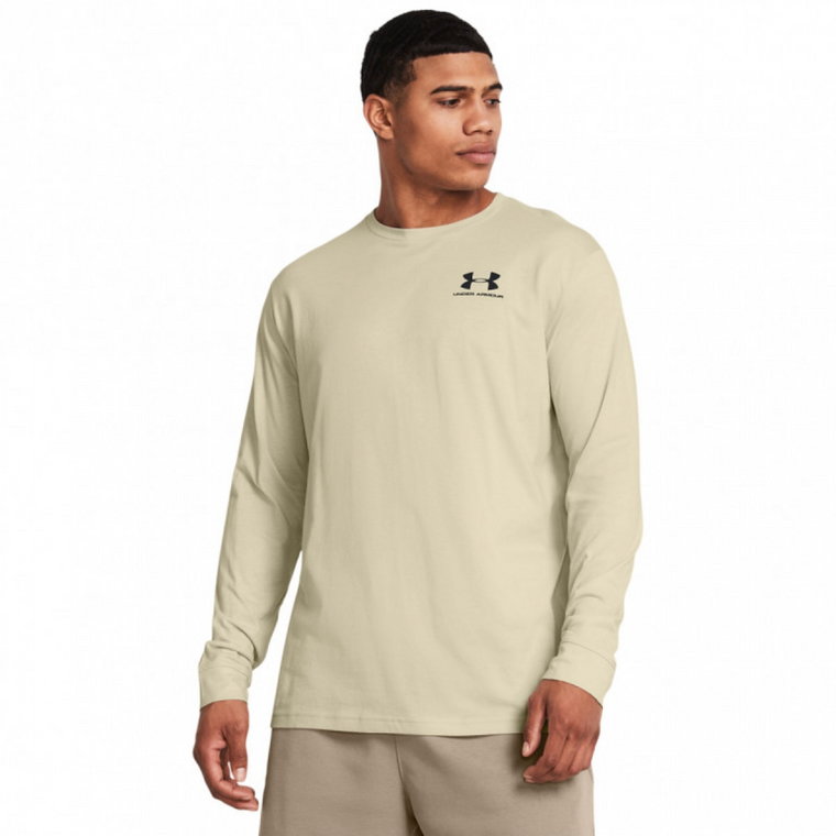 Męski longsleeve z nadrukiem Under Armour Sporstsyle Left Chest LS - beżowy