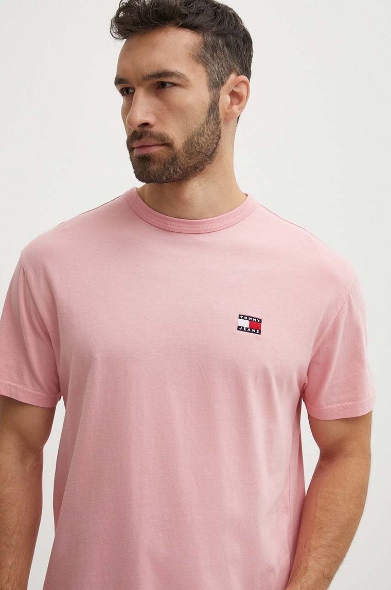Tommy Jeans t-shirt bawełniany męski kolor różowy gładki DM0DM18912