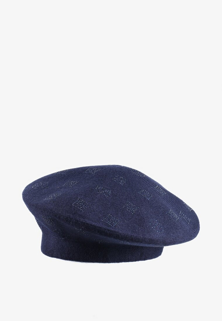 Granatowa Czapka Beret w Cyrkonie Nanto