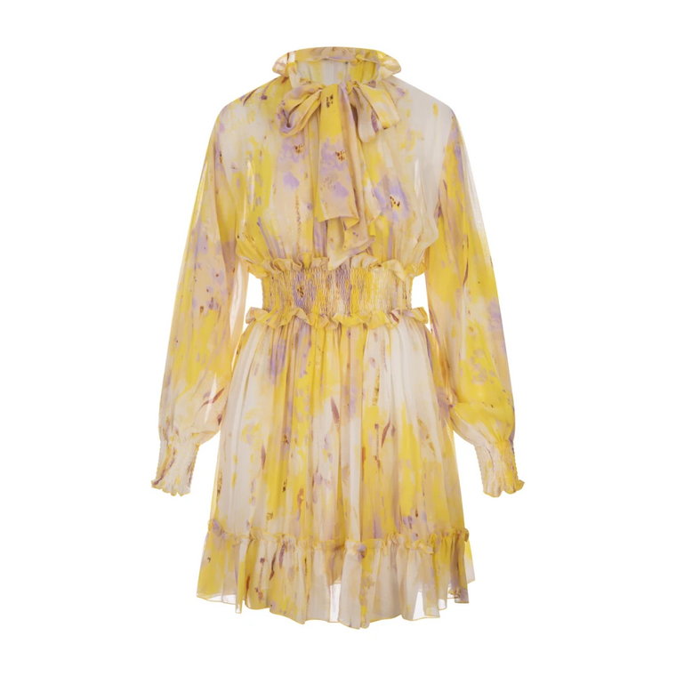 Żółta Kwiatowa Sukienka Georgette Msgm