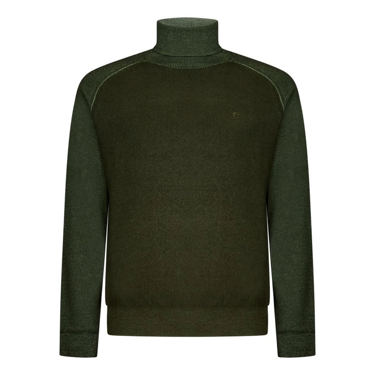 Zielony Sweter w Ribowanej Strukturze z Haftowanym Logo Etro