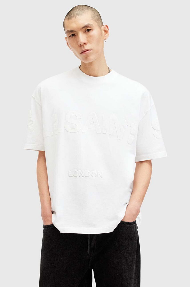 AllSaints t-shirt bawełniany BIGGY kolor biały z nadrukiem M088PB