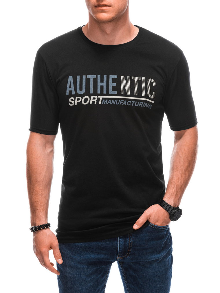 T-shirt męski z nadrukiem S1869 - czarny