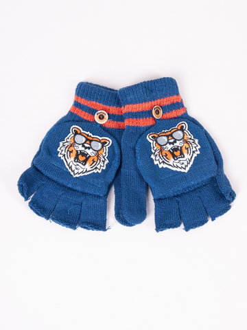 Rękawiczki dziecięce mitenki z odpinaną klapką niebieskie z tygrysem 16