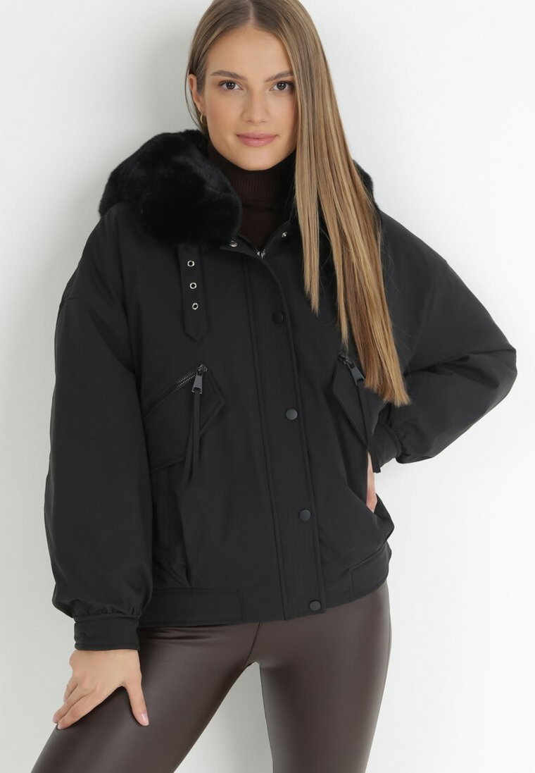 Czarna Kurtka Parka Oversize Bumble