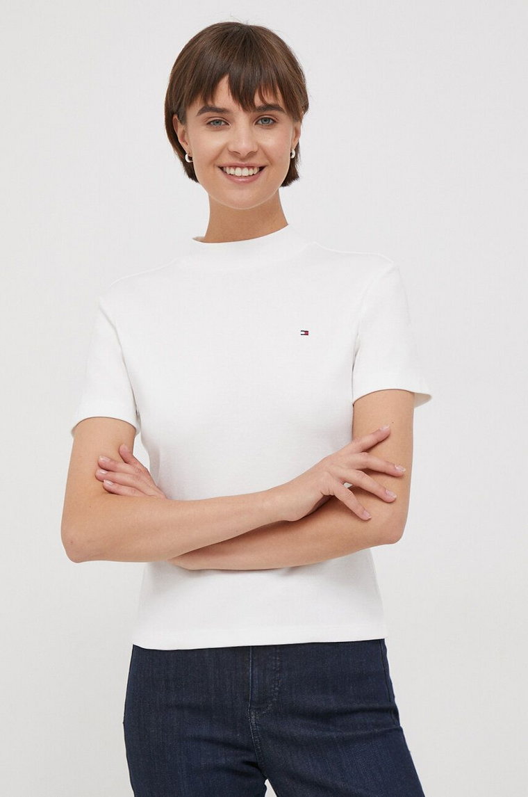 Tommy Hilfiger t-shirt bawełniany damski kolor biały z półgolfem