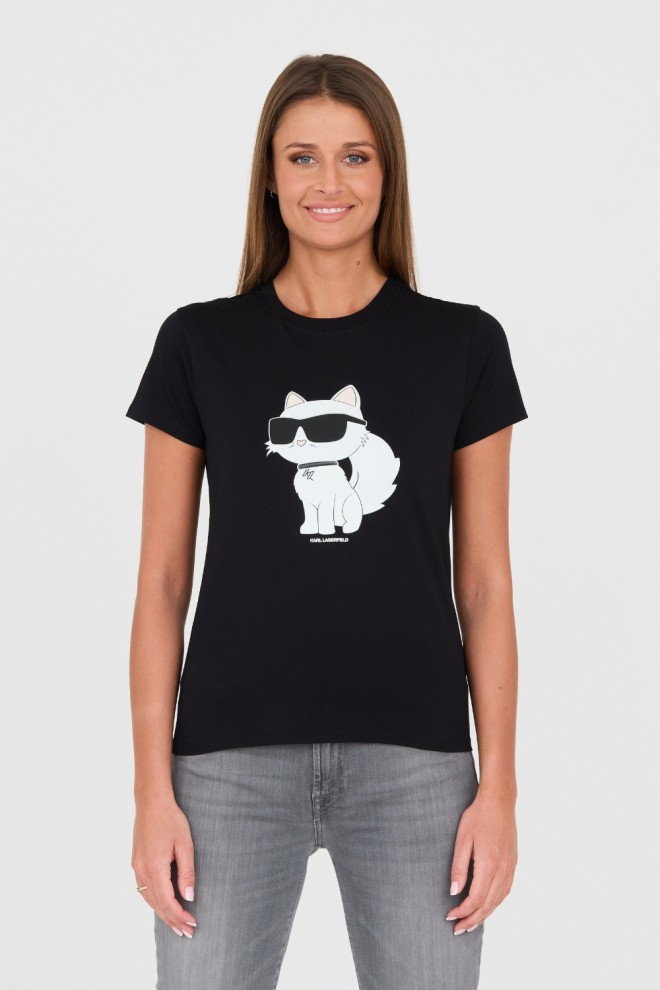 KARL LAGERFELD Czarny t-shirt z kotem