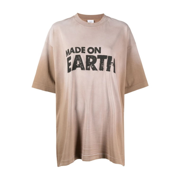 Beżowy T-shirt z Nadrukiem na Przedniej Części Vetements