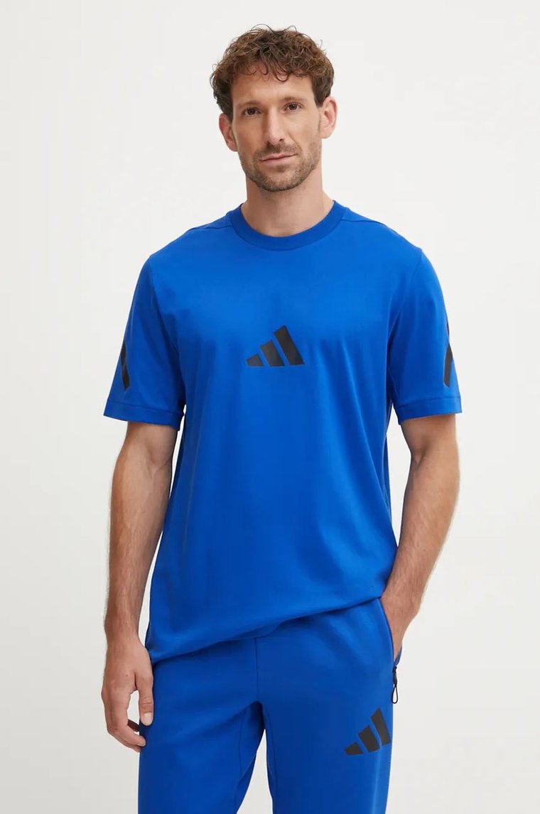 adidas t-shirt bawełniany ZNE męski kolor niebieski z nadrukiem JF6543