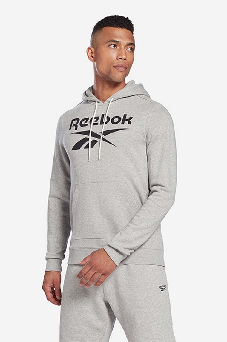 Reebok bluza dresowa Identity Big Logo Hoodie kolor szary z kapturem z nadrukiem H54477-SZARY