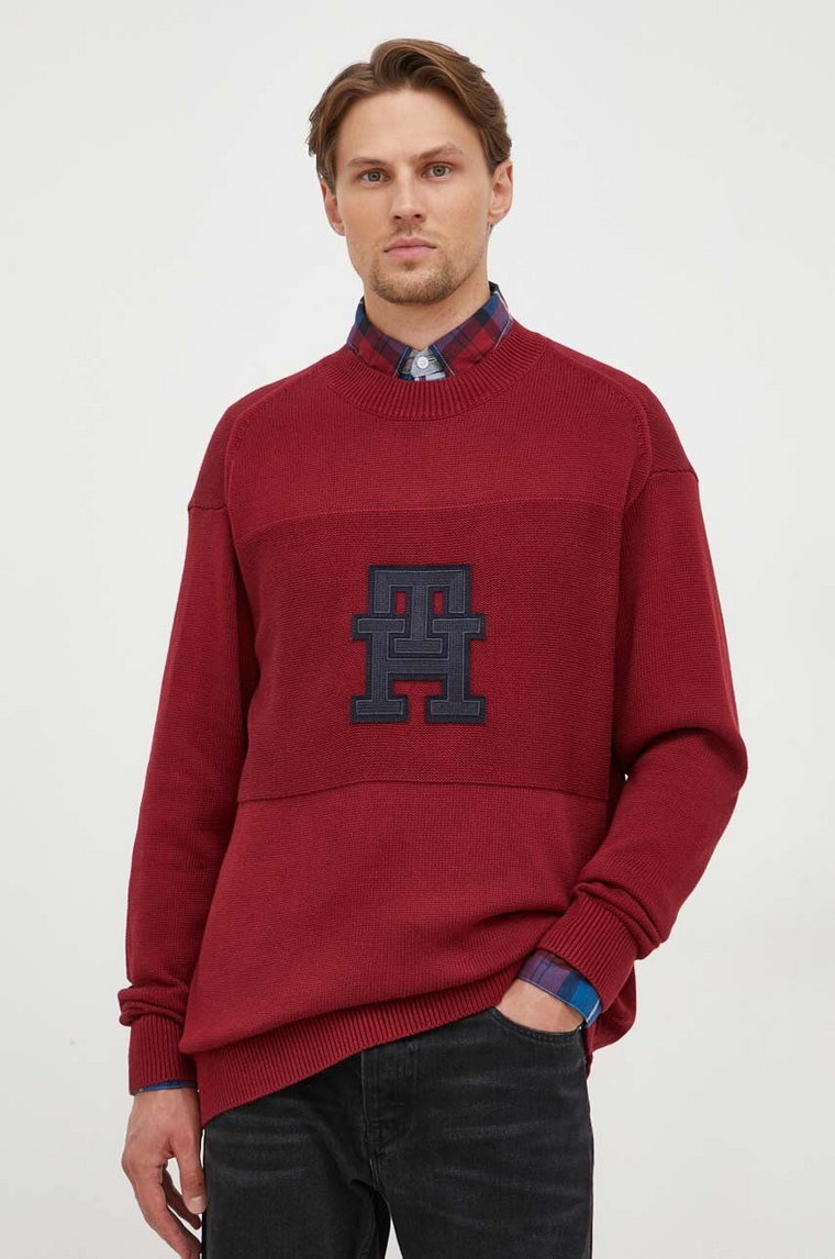 Tommy Hilfiger sweter bawełniany kolor bordowy lekki