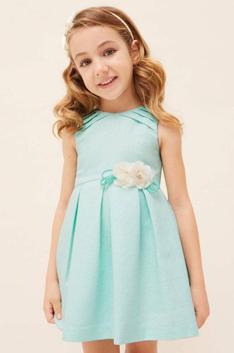 Mayoral sukienka dziecięca kolor turkusowy mini rozkloszowana