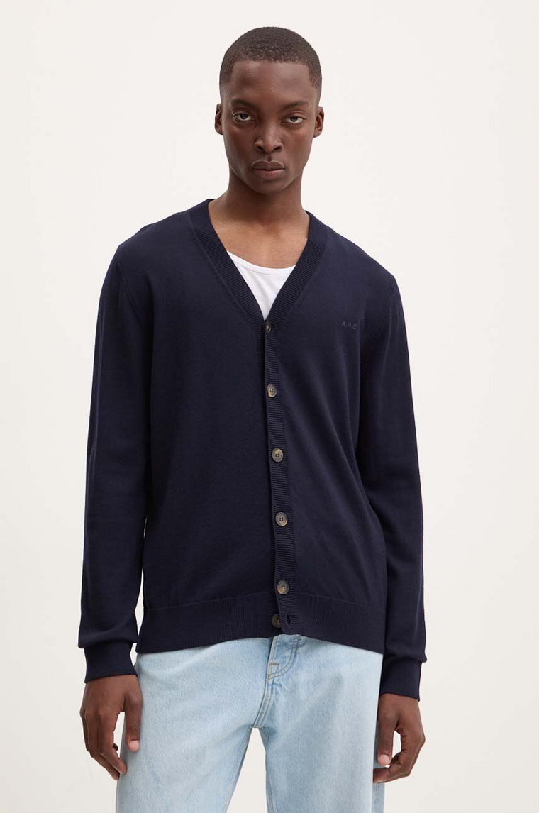 A.P.C. kardigan wełniany cardigan joe logo kolor granatowy WVAWM.H22248