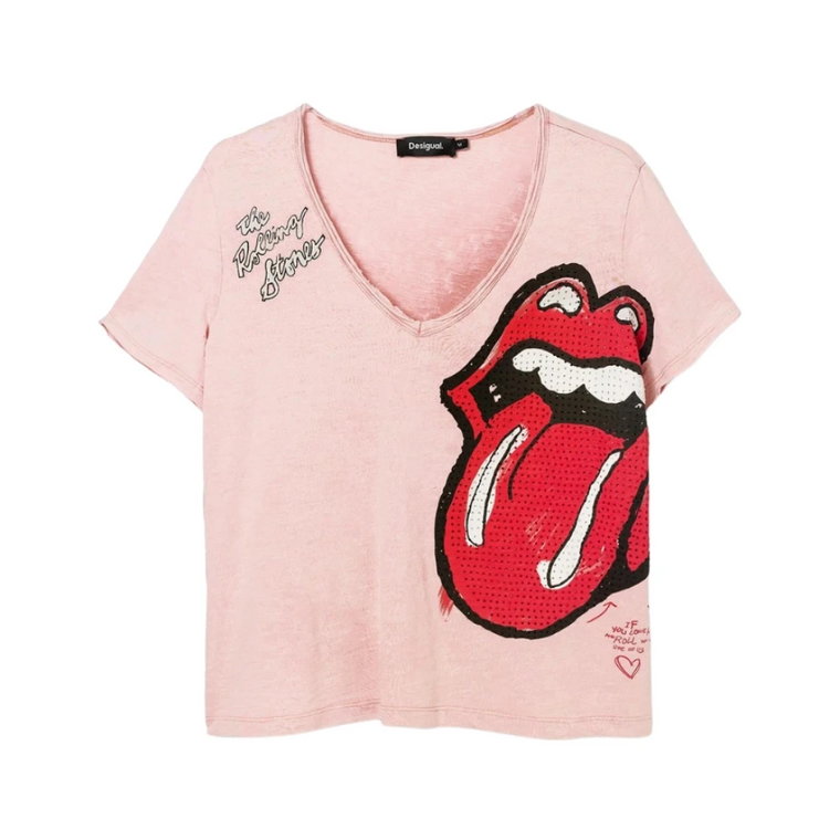 Różowa koszulka Rolling Stones Desigual