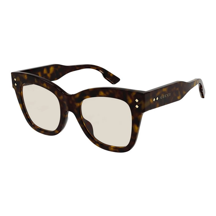 Stylowe okulary przeciwsłoneczne z ciemną oprawką i jasnożółtymi soczewkami Gucci