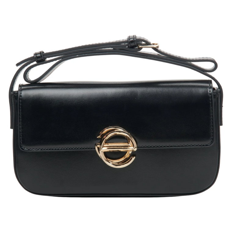 Women's Small Black Leather Handbag with Golden Hardware Estro Er00113754 Estro