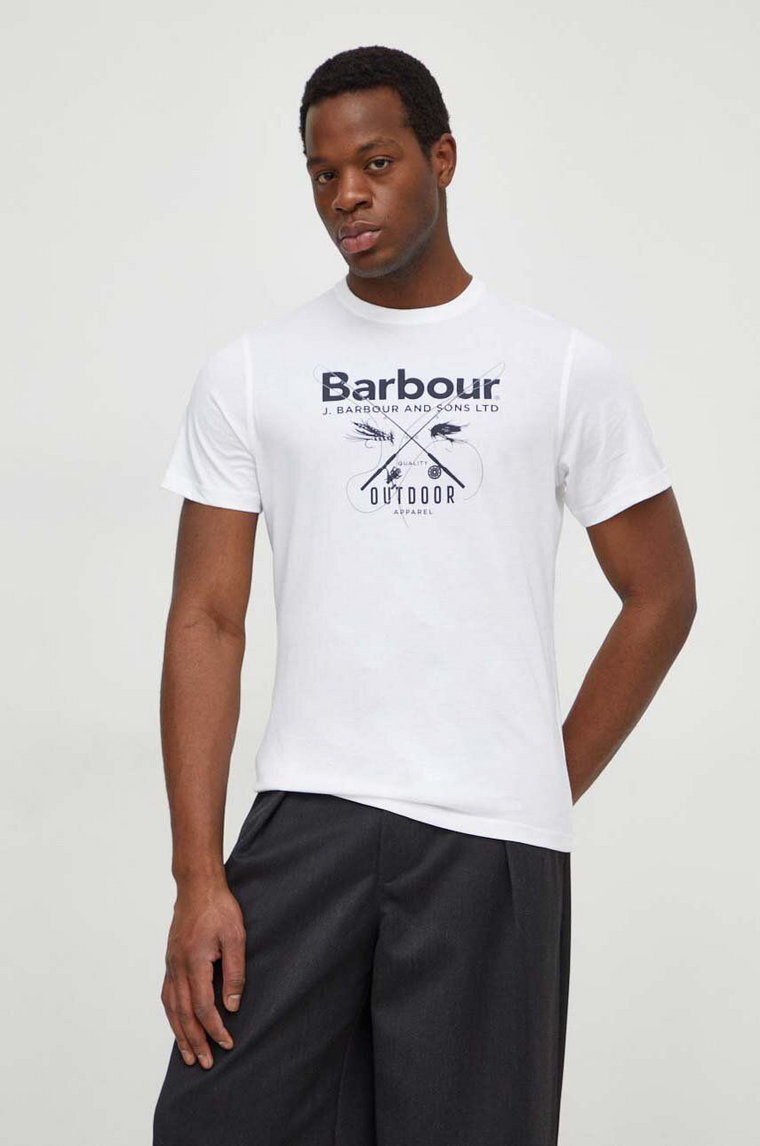 Barbour t-shirt bawełniany męski kolor biały z nadrukiem MTS1256