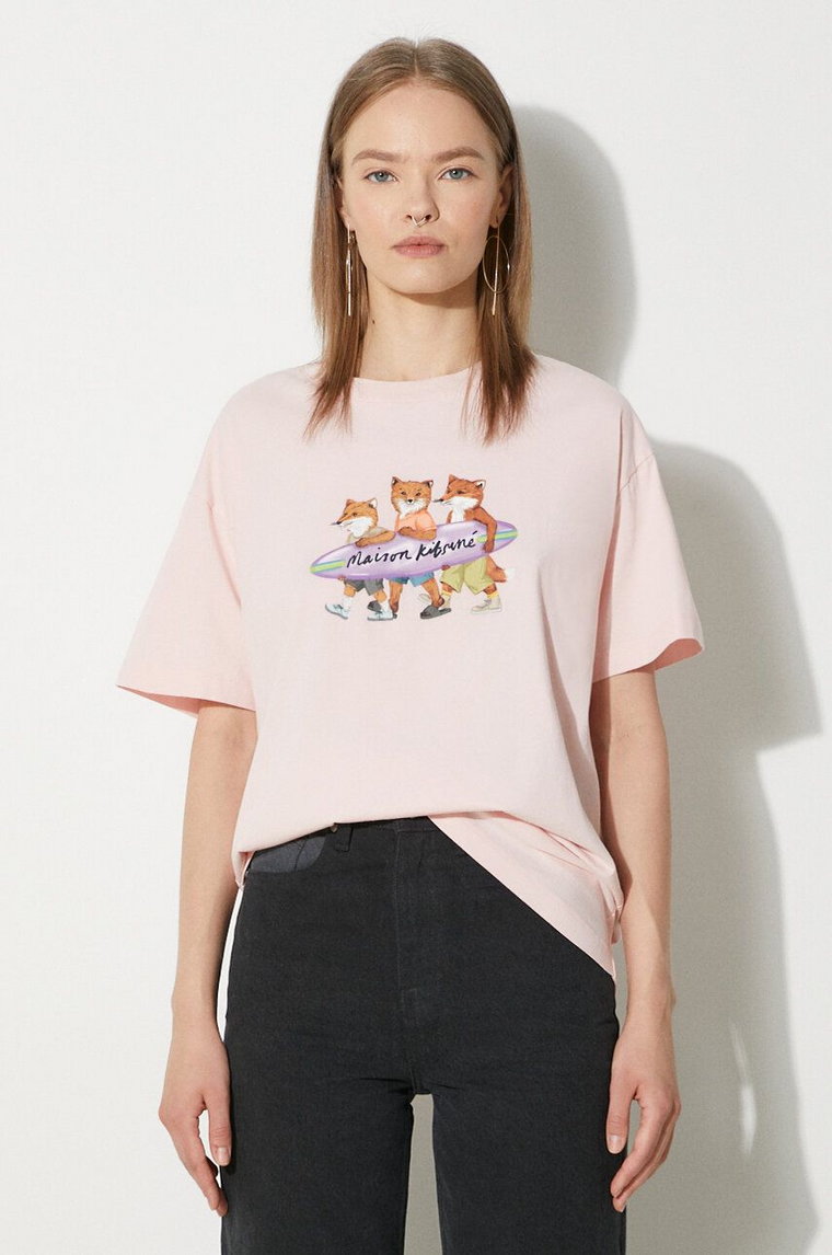 Maison Kitsuné t-shirt bawełniany Surfing Foxes Comfort Tee Shirt damski kolor różowy MW00116KJ0136