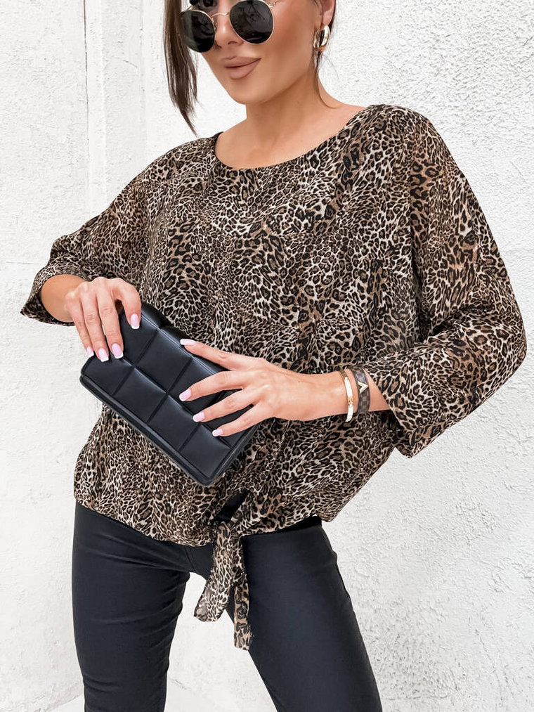 BLUZKA OVERSIZE  NIETOPERZ  Z WIAZANIEM- GEPARD