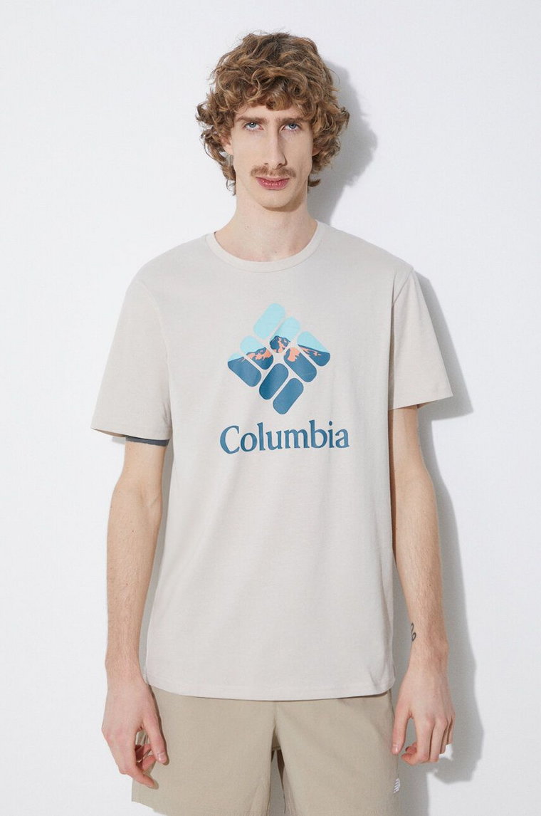 Columbia t-shirt bawełniany Rapid Ridge kolor beżowy z nadrukiem 1888813