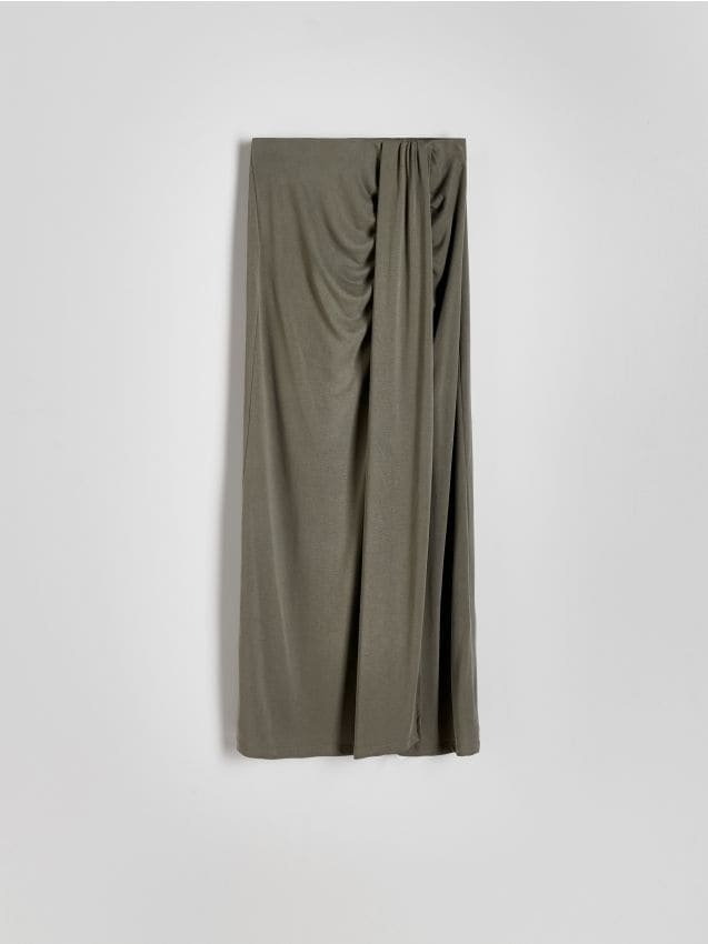 Reserved - Spódnica midi z modalu - ciemnozielony
