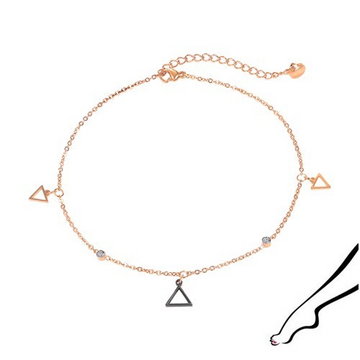 Stalowa bransoletka na kostkę - kontury trójkątów, okrągłe cyrkonie
