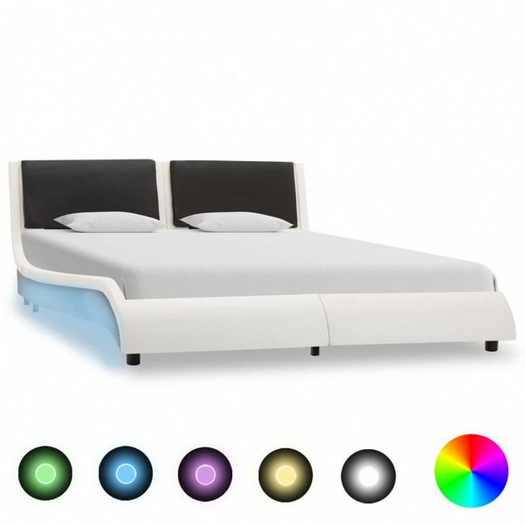 Rama łóżka z LED, biało-czarna, sztuczna skóra, 140 x 200 cm kod: V-280374