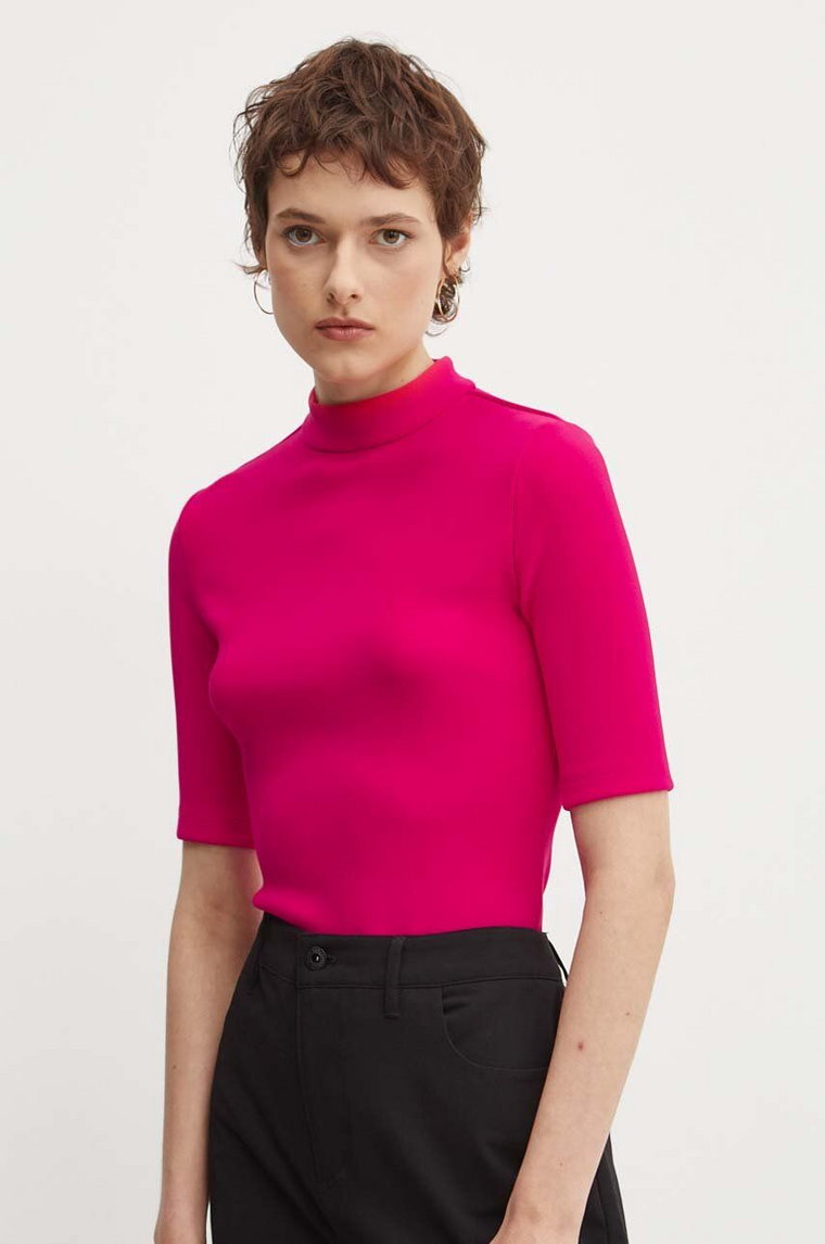 HUGO t-shirt damski kolor różowy z półgolfem 50520098