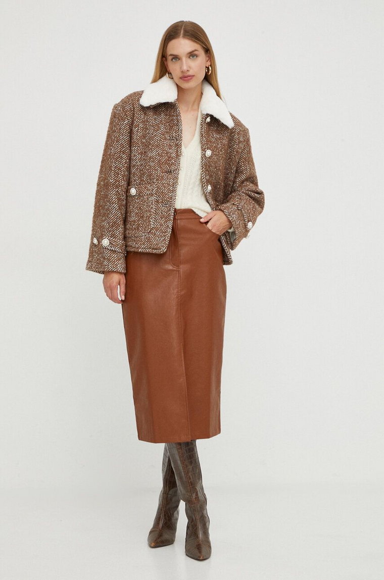 Custommade kurtka z domieszką wełny kolor brązowy przejściowa