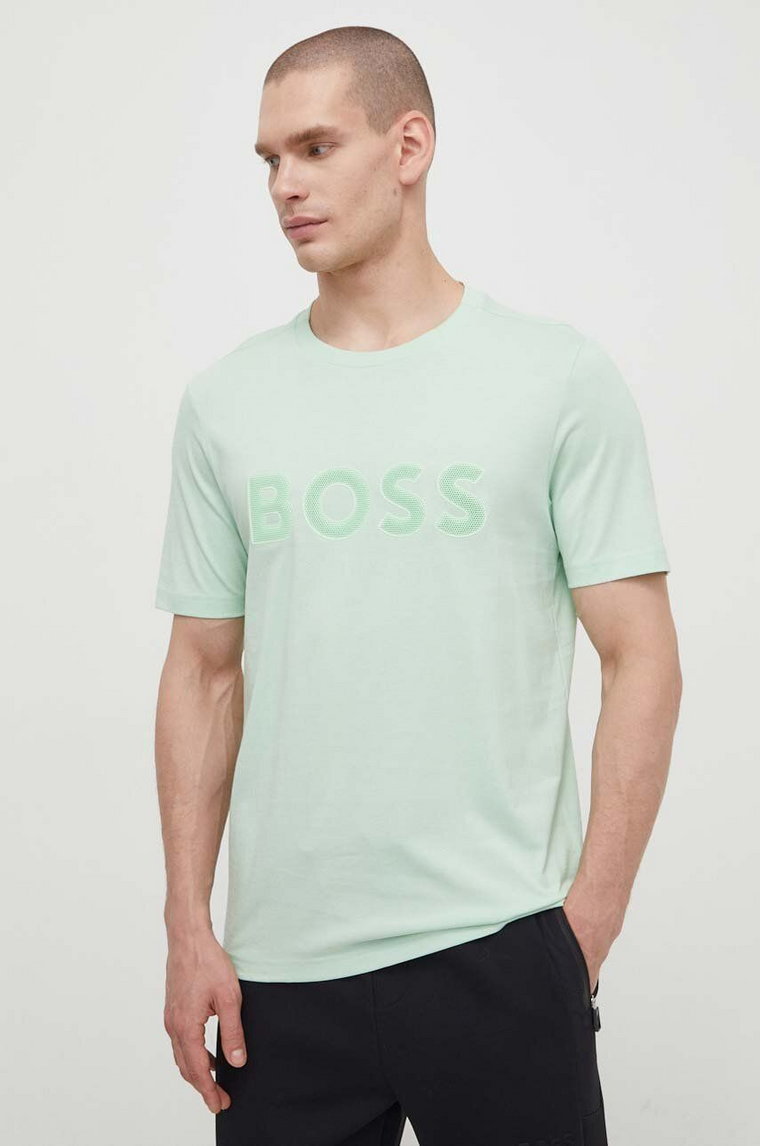 Boss Green t-shirt bawełniany męski kolor zielony z nadrukiem 50512866