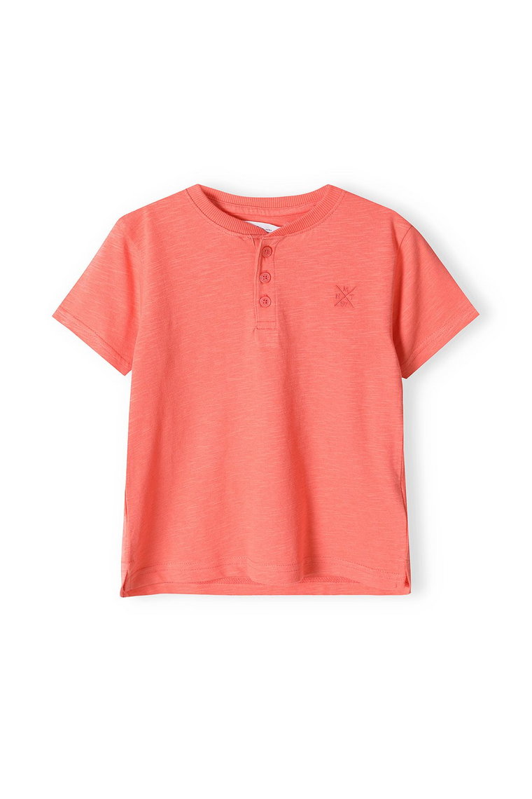 Różowy t-shirt bawełniany basic dla niemowlaka z guzikami