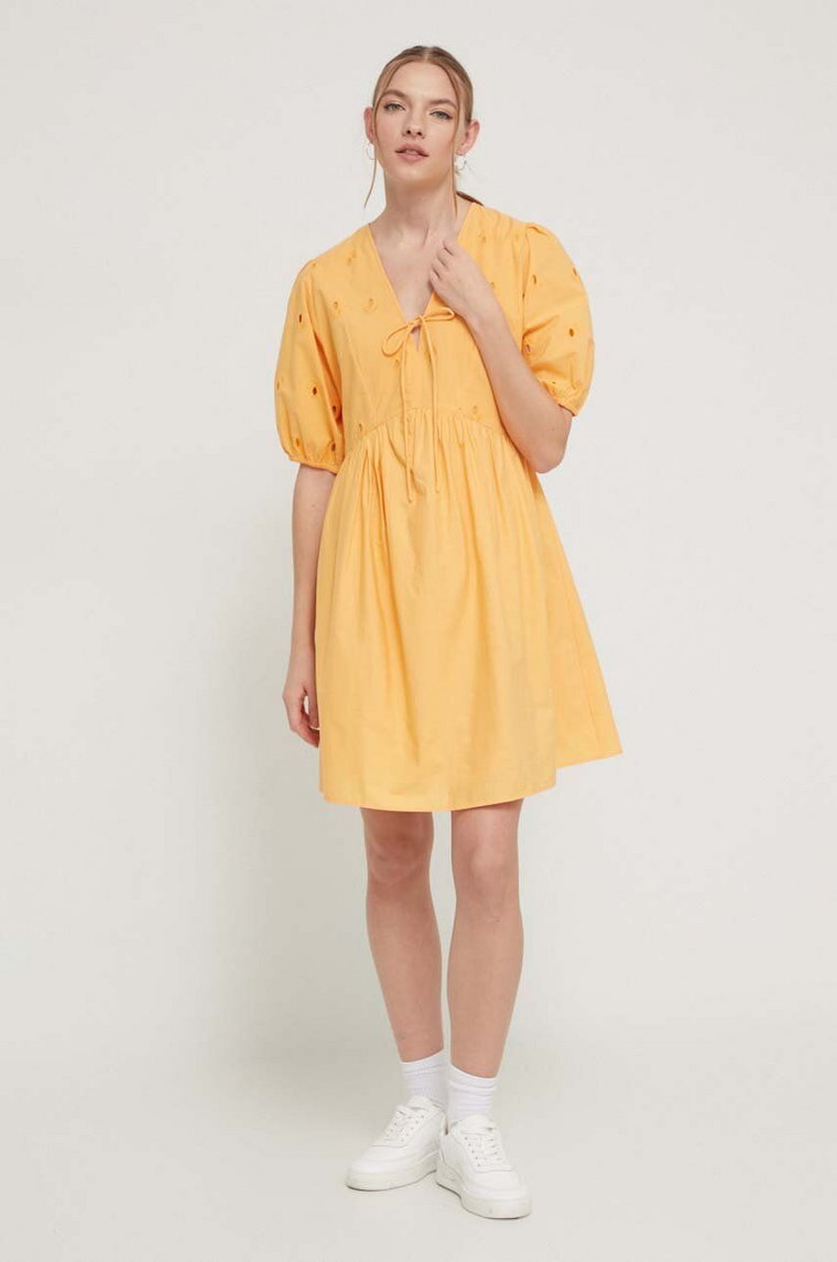 Desigual sukienka bawełniana kolor pomarańczowy mini rozkloszowana