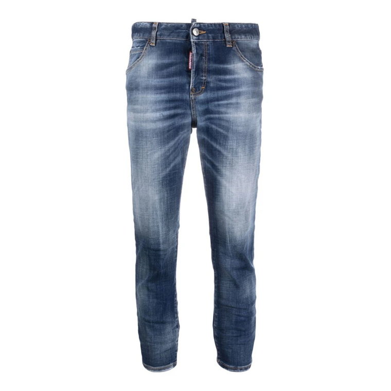 Niebieskie Spodnie Slim-Fit z Efektem Wyblakłym Dsquared2