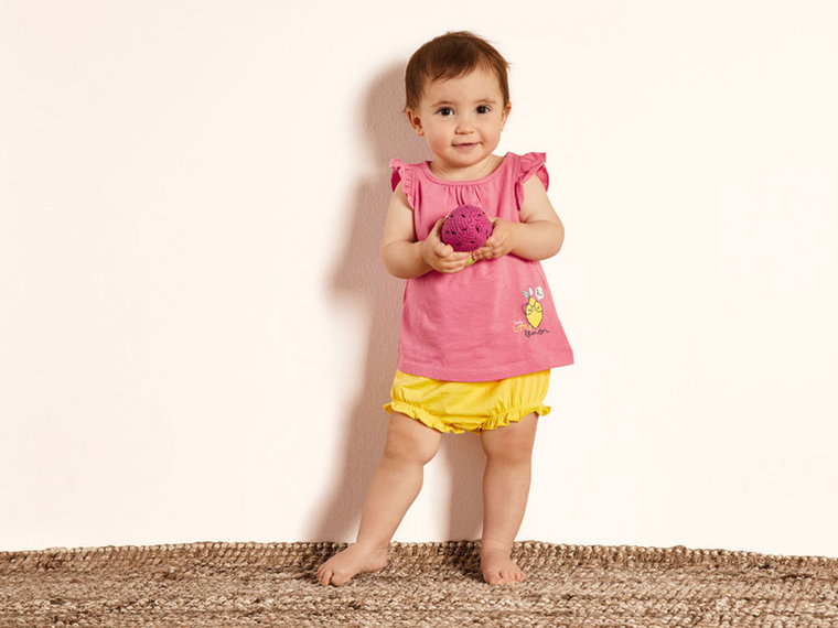 lupilu Komplet niemowlęcy na lato (body, koszulka, spodenki), 3 elementy (50/56, Różowy/biały/żółty)