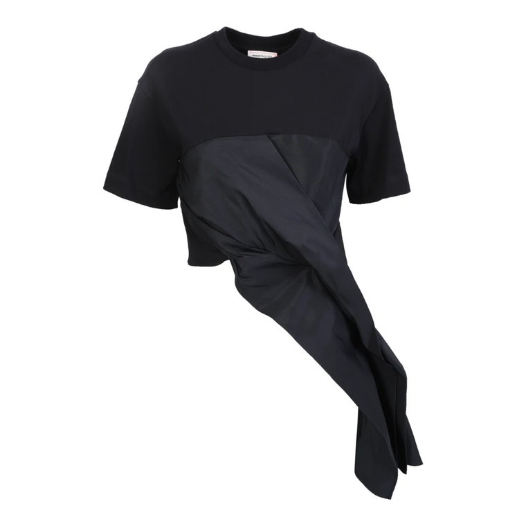 Elegancka czarna koszulka z asymetrycznym panelem Alexander McQueen