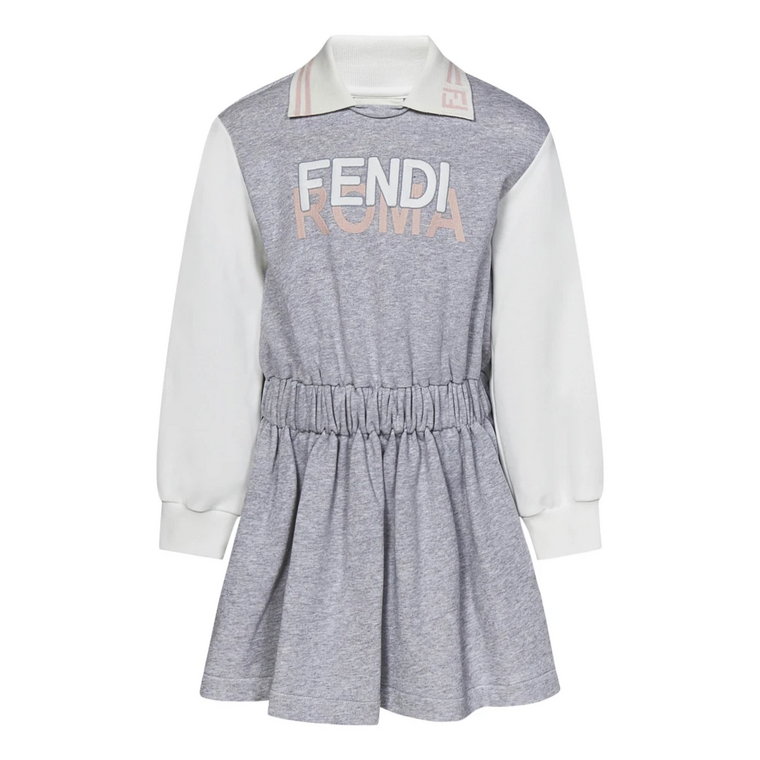 Szara Sukienka z Bawełnianej Bluzy z Logo Fendi