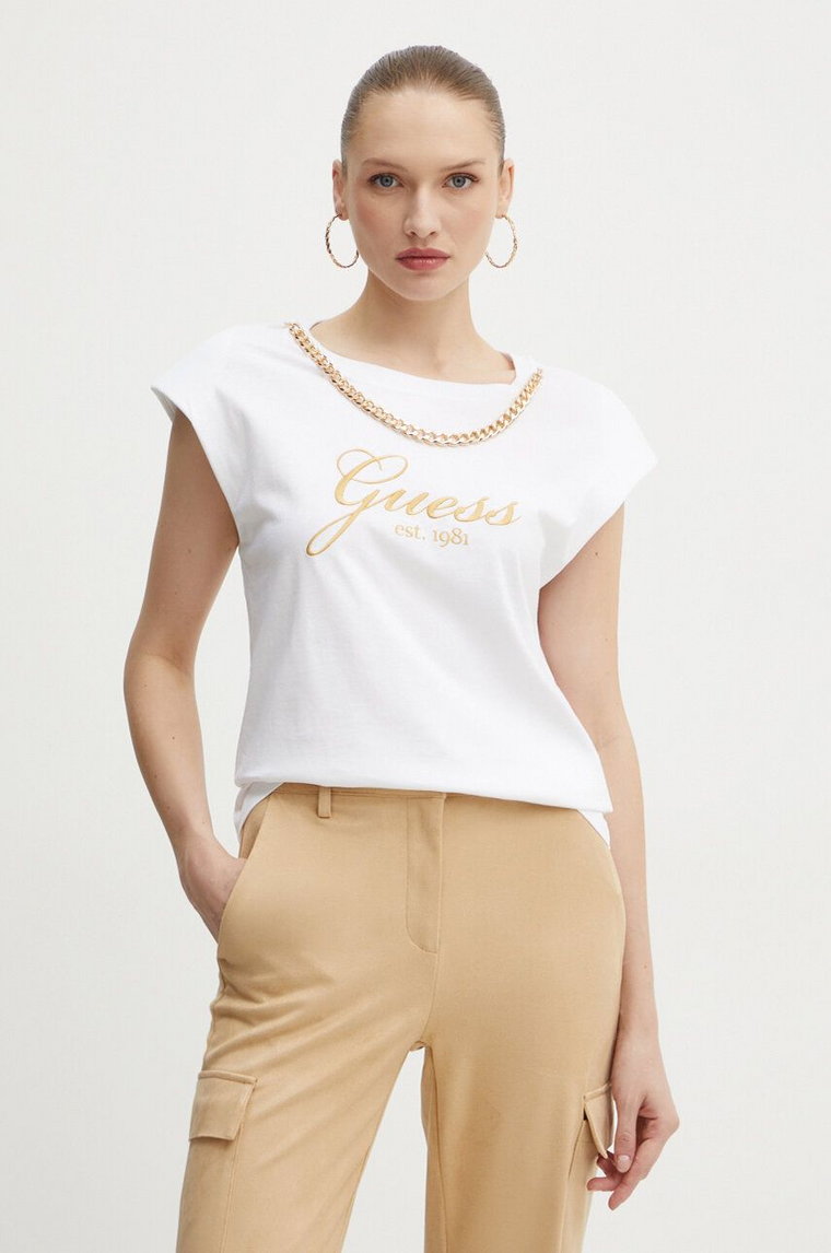 Guess t-shirt bawełniany CRYSTAL damski kolor biały W4YI16 I3Z14