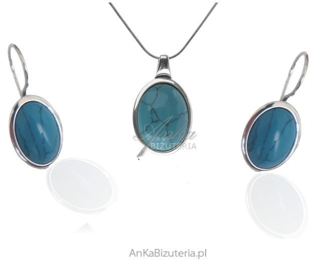 AnKa Biżuteria, Biżuteria srebrna komplet z niebieskim turkusem
