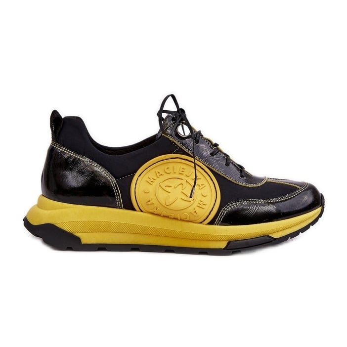 Damskie Buty Sportowe Skórzane Maciejka 06295-01 Czarno-Żółte czarne