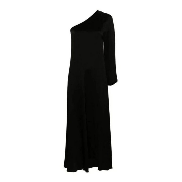 Jedno-Ramienna Czarna Sukienka Creponne Forte Forte