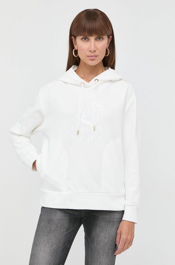 Luisa Spagnoli bluza damska kolor biały z kapturem z aplikacją