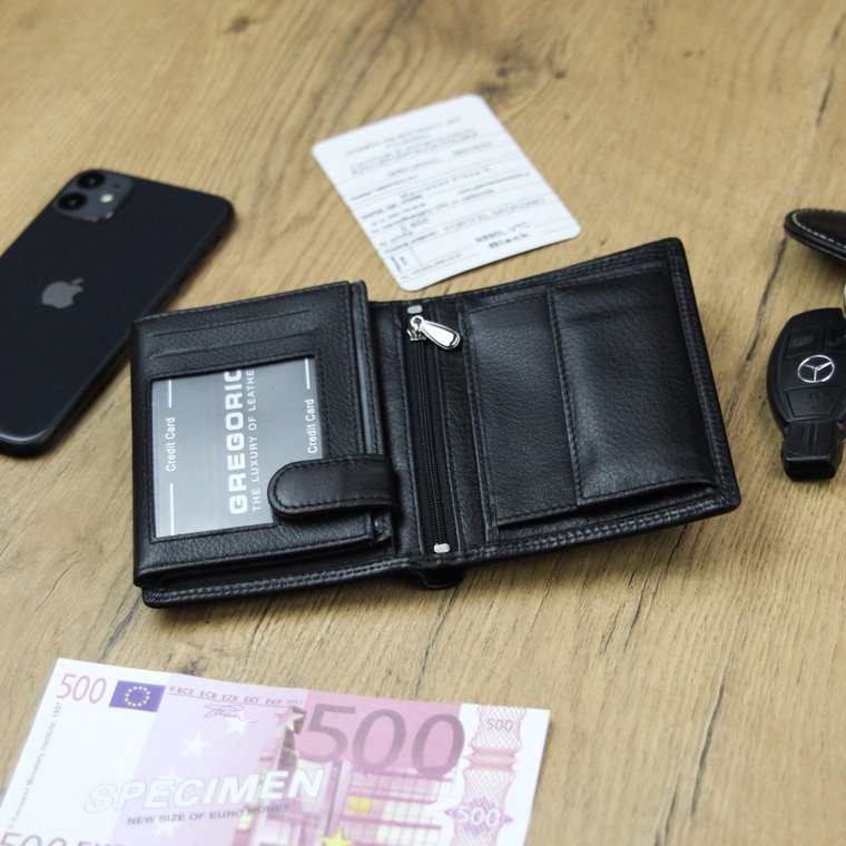 Duży Skórzany męski portfel z licznymi przegrodami