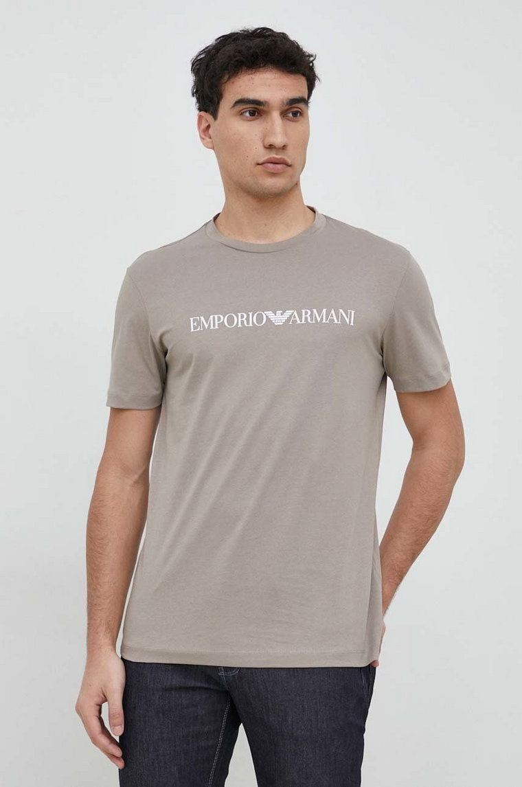 Emporio Armani t-shirt bawełniany kolor beżowy z nadrukiem 8N1TN5 1JPZZ