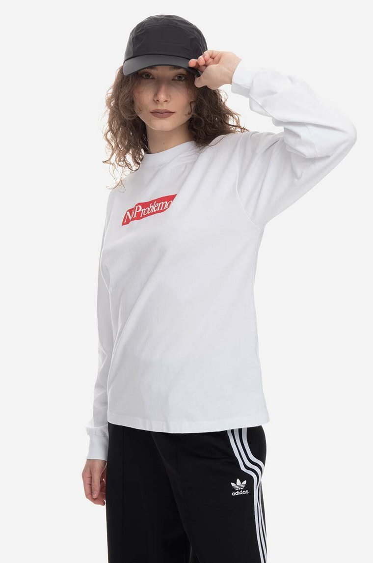 Aries longsleeve bawełniany kolor biały z nadrukiem Aries Problemo Supremo LS Tee AR60023 WHITE AR60023-WHITE